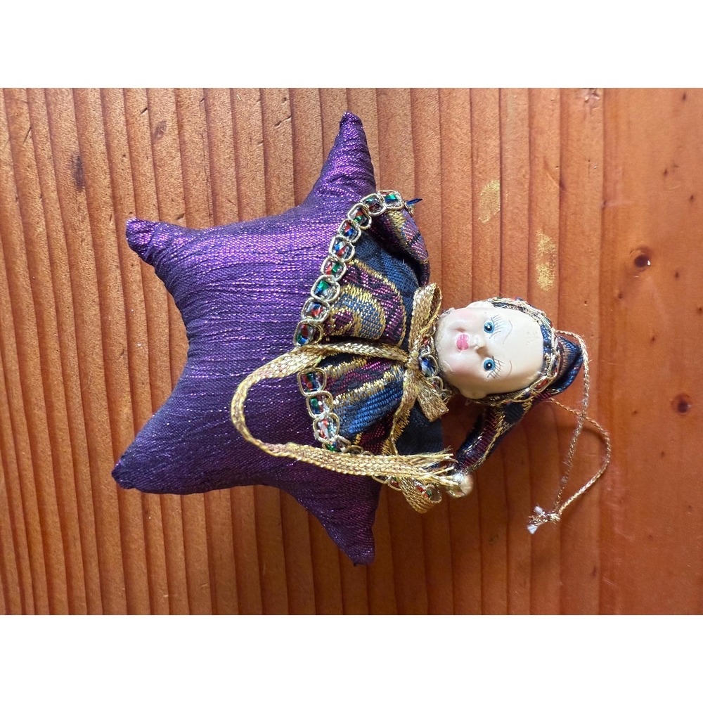 Vintage Court Jester Mardi Gras Purple Baby Christmas Ornament Figurine